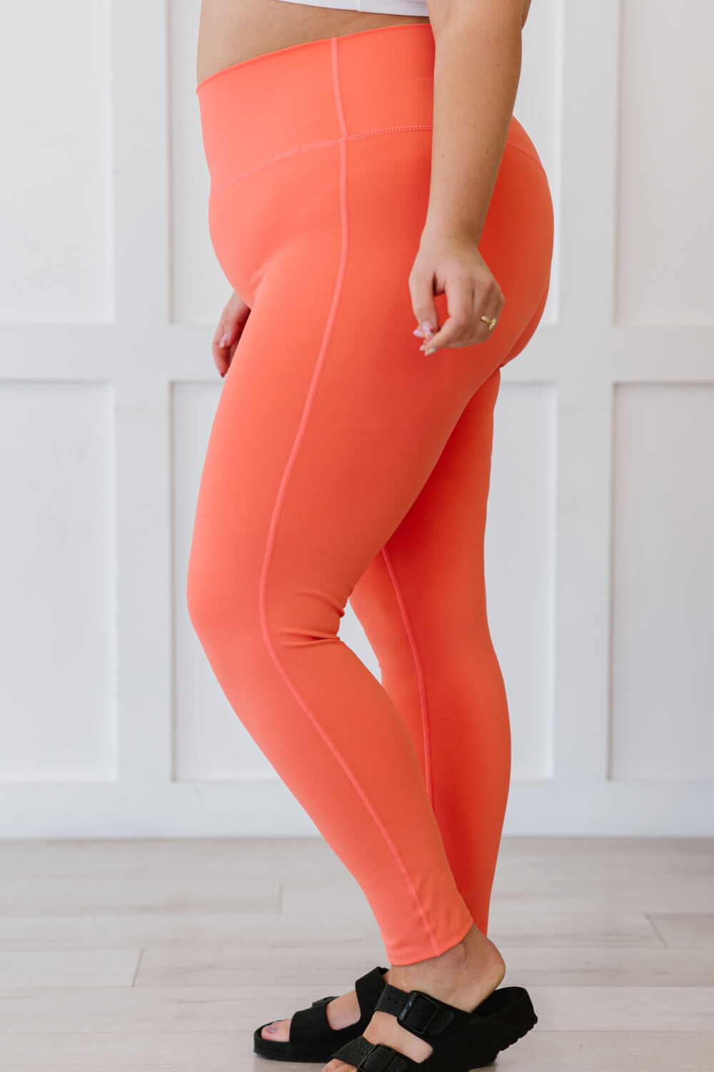 Zenana On Your Mark Full Size High Waisted Active Leggings in Deep Coral