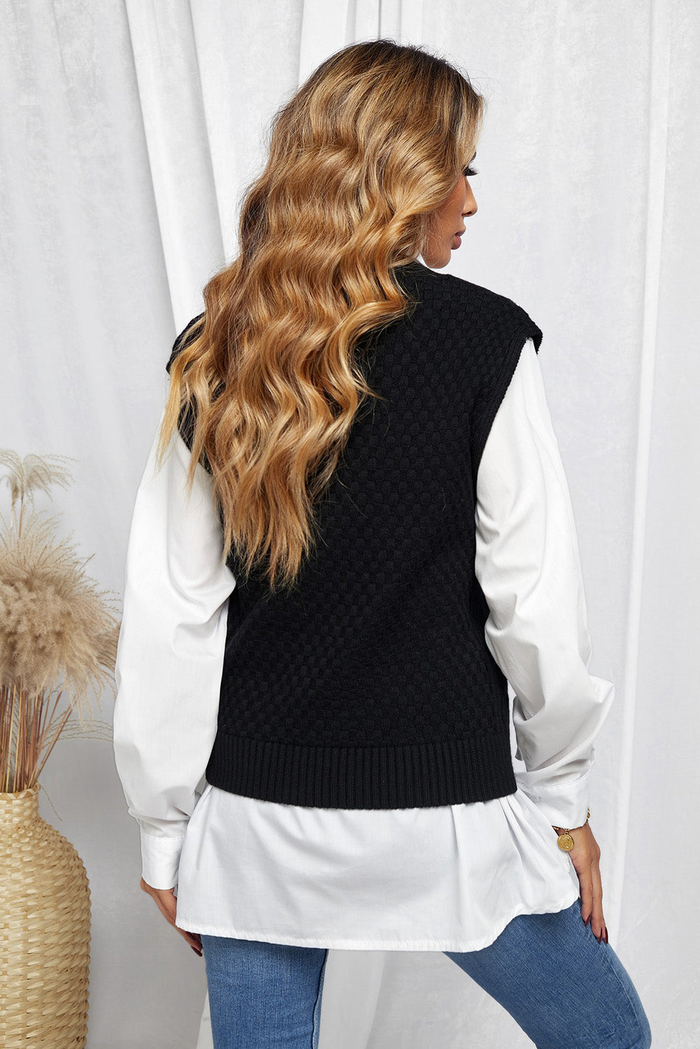 Solid Cable Knit Vest