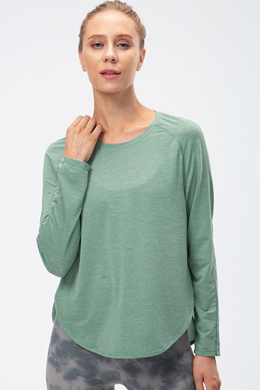 Breathable Raglan Sleeve Side Slit Yoga Top