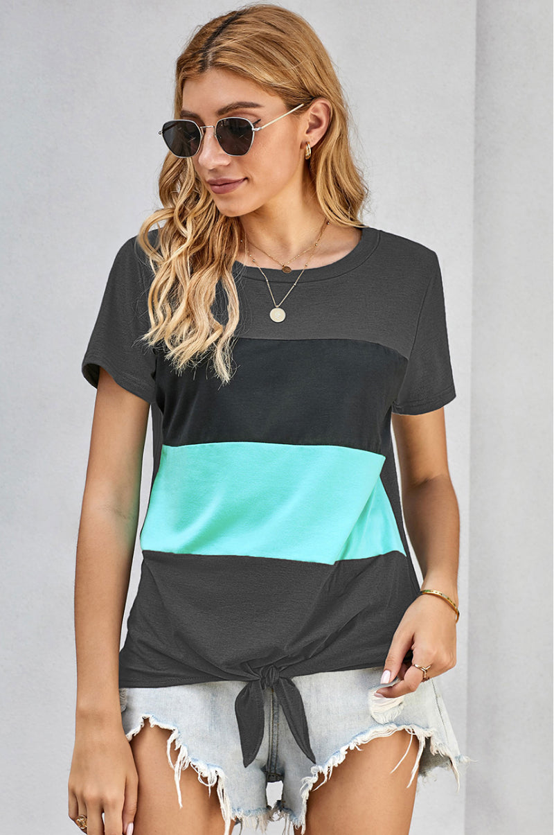 Color Block Panel Knotted T-Shirt