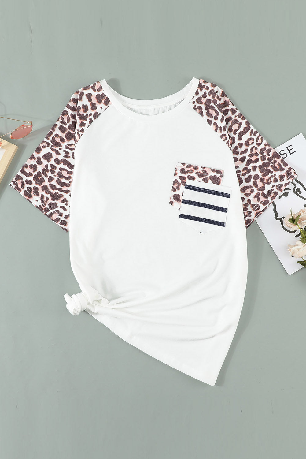 Plus Size Mixed Print Contrast Tee Shirt