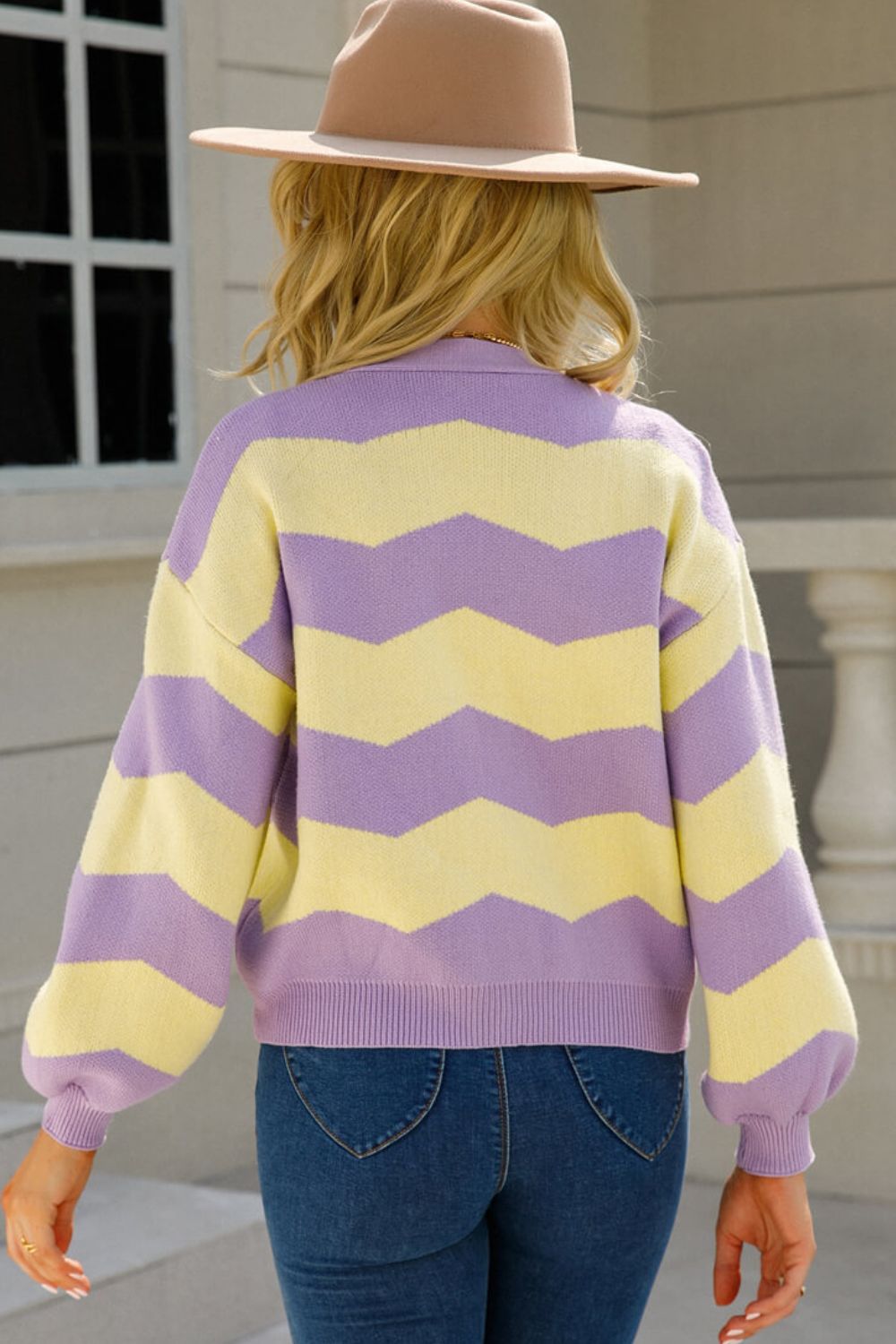 Two-Tone Chevron Dropped Shoulder Cardigan