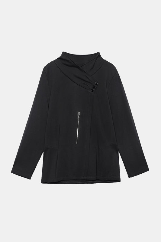 Asymmetrical Zipper Detail Long Sleeve Top