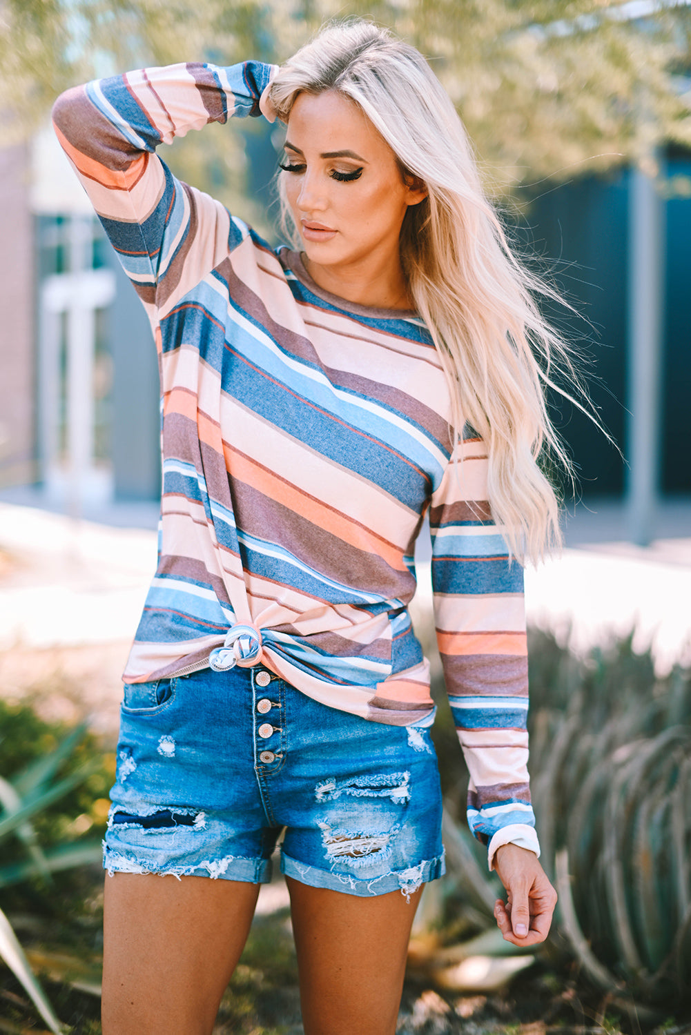 Striped Round Neck Long Sleeve Top