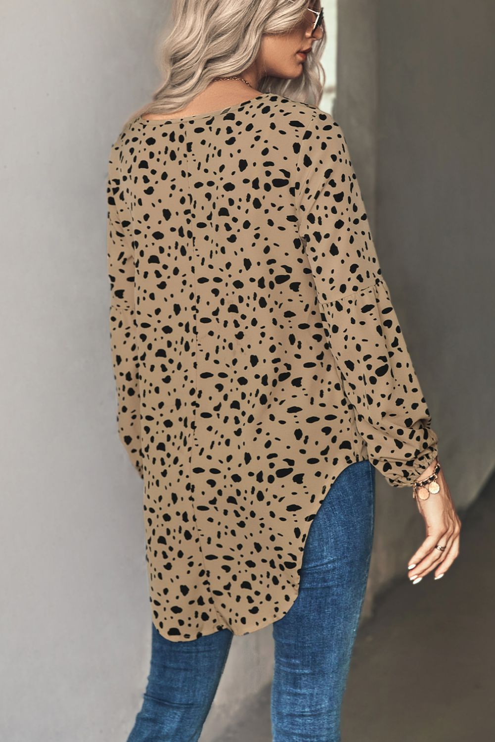 Animal Print V-Neck High-Low Blouse