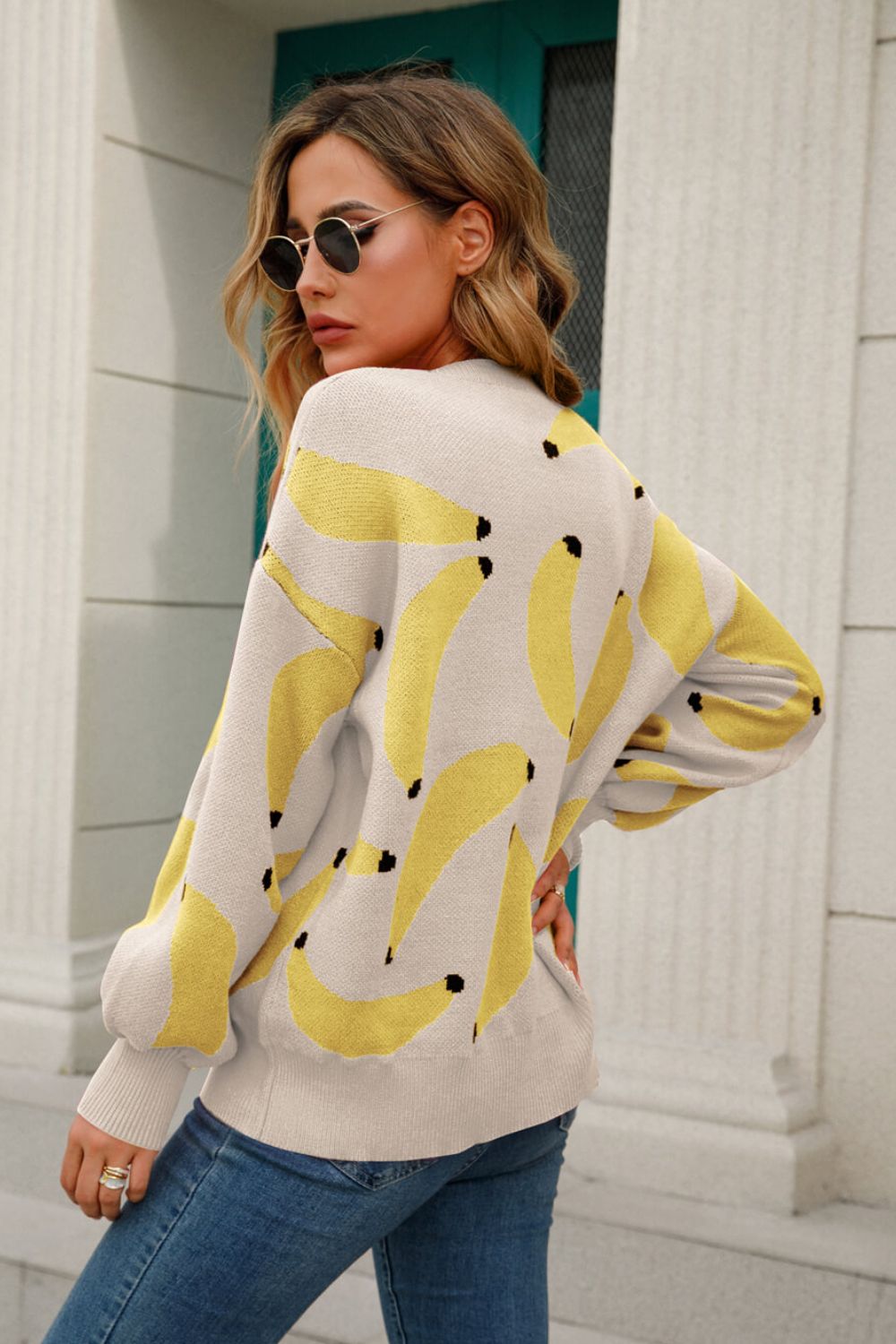 Fruit Pattern Dropped Shoulder Knit Pullover