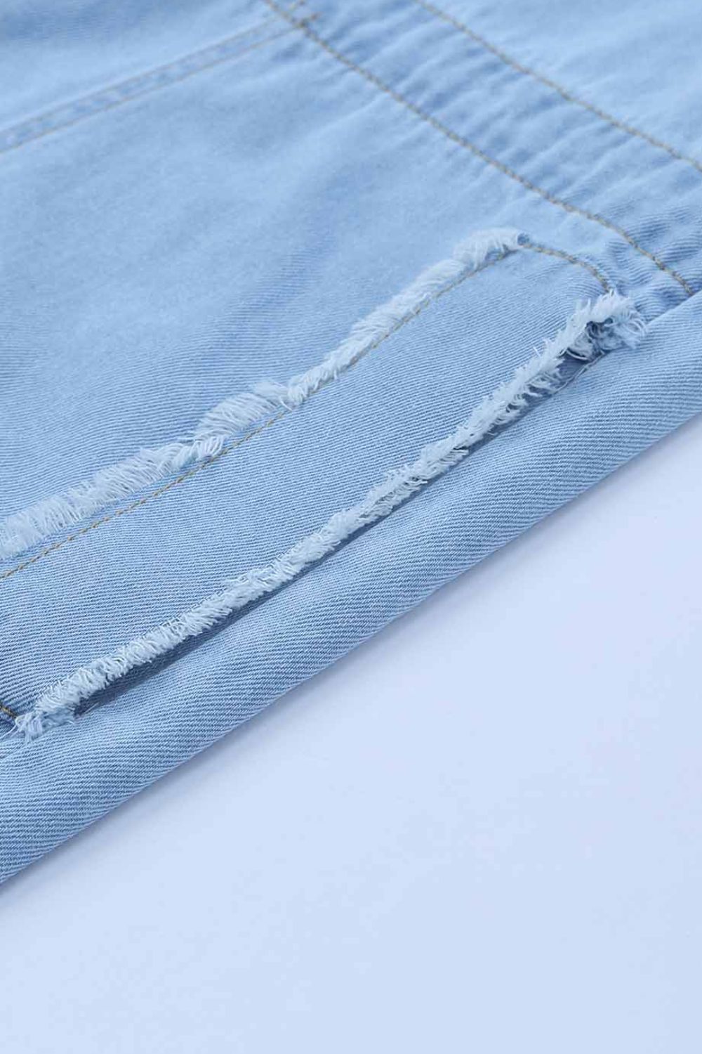 Frayed Trim Button Front Denim Shirt