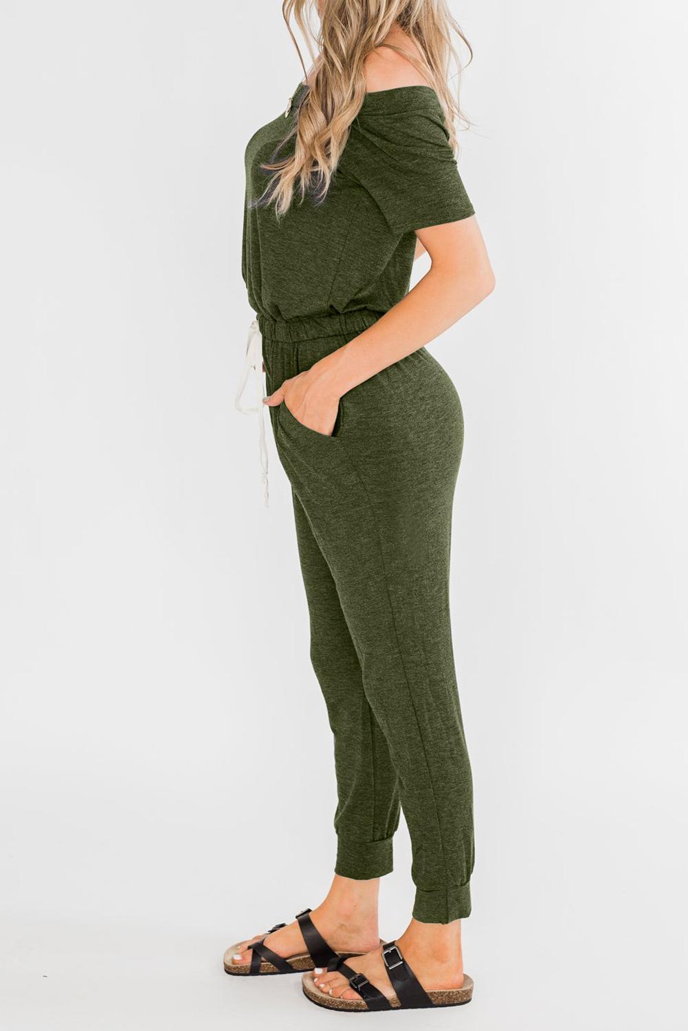 Off shoulder Drawstrings Cropped Leg Jumpsuit