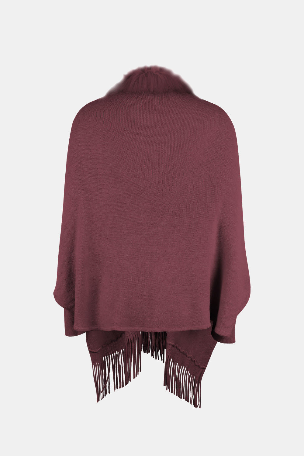 Faux Fur Trim Fringe Hem Poncho