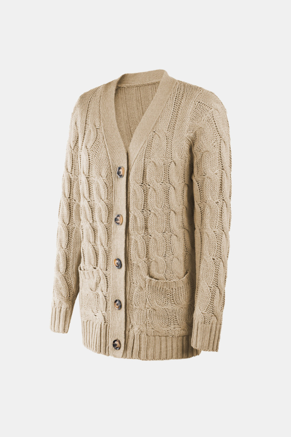 Cable-Knit Button Down V-Neck Cardigan