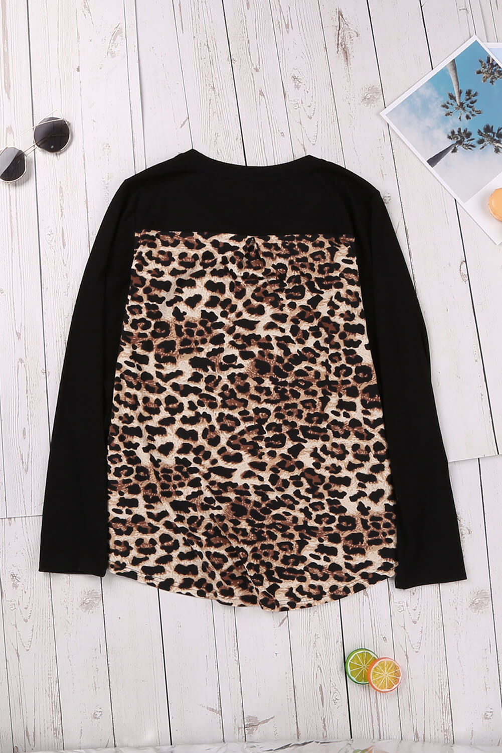 Contrast Leopard V-Neck Pocket Blouse