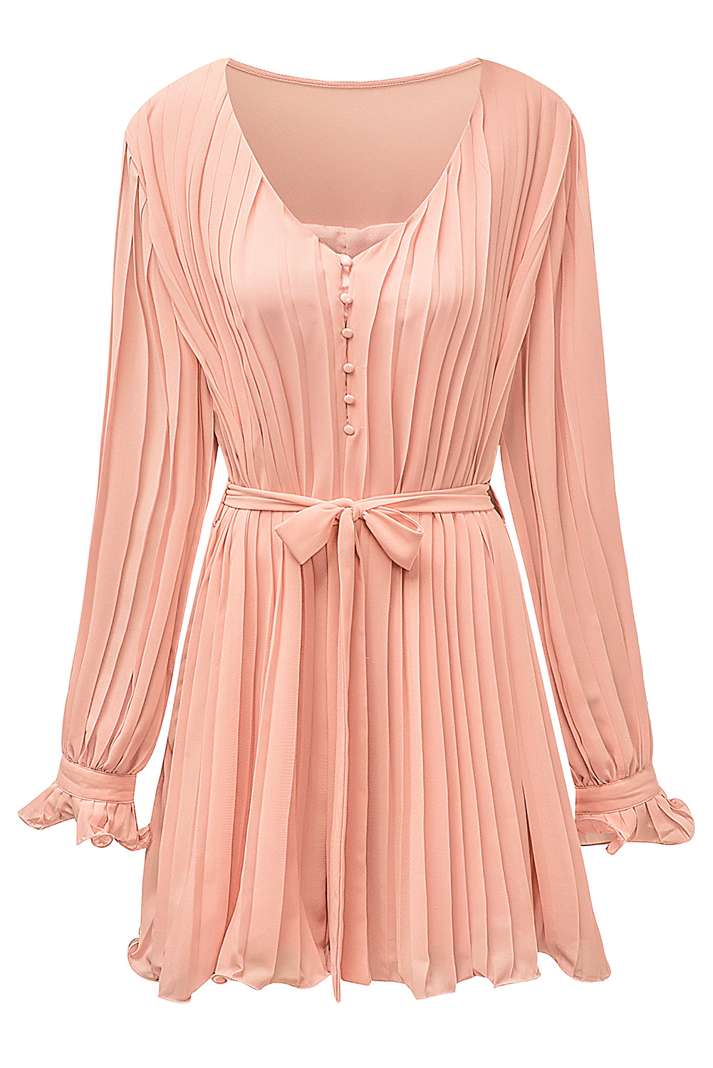 Pleated V-Neck Belted Romper