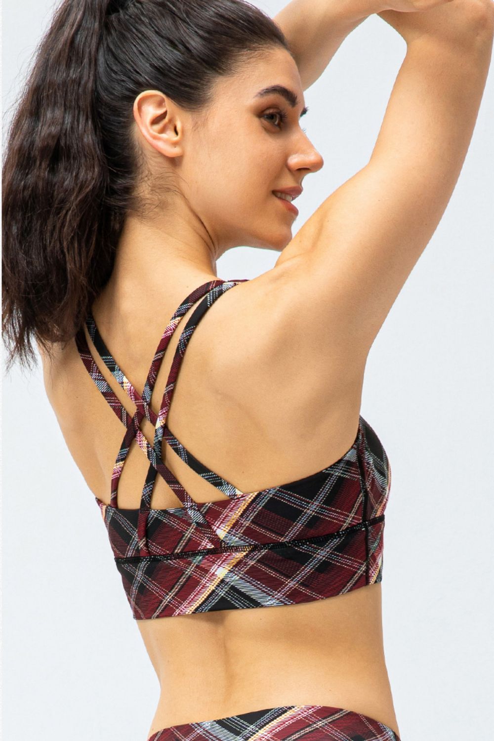 Plaid Double Crisscross Strap Sports Bra