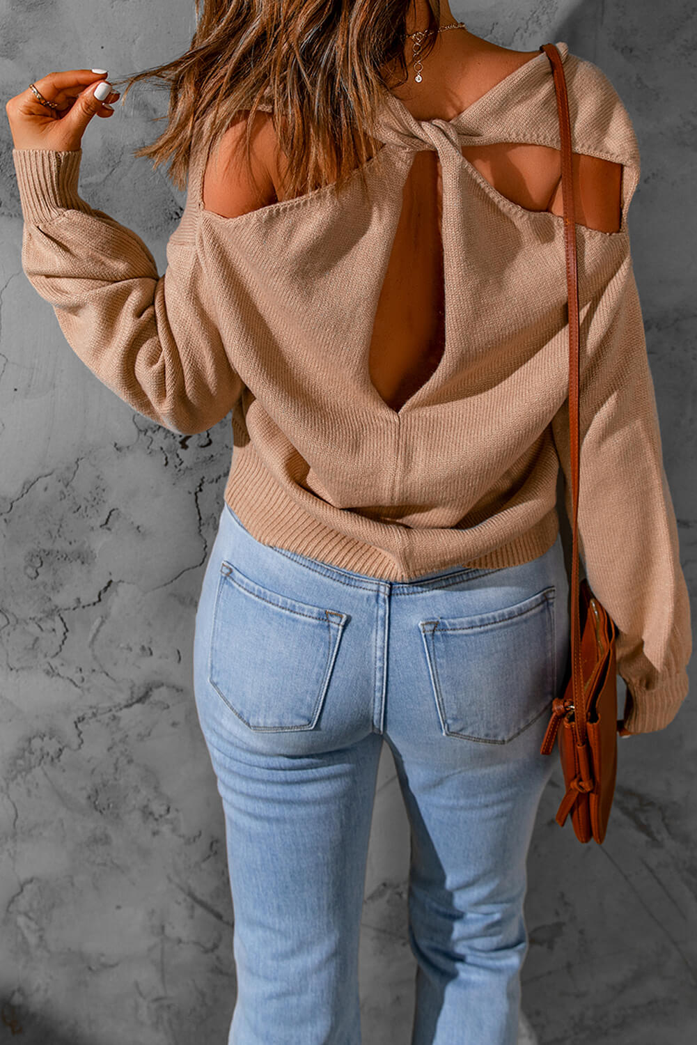 Dropped Shoulder Twisted Cutout Sweater