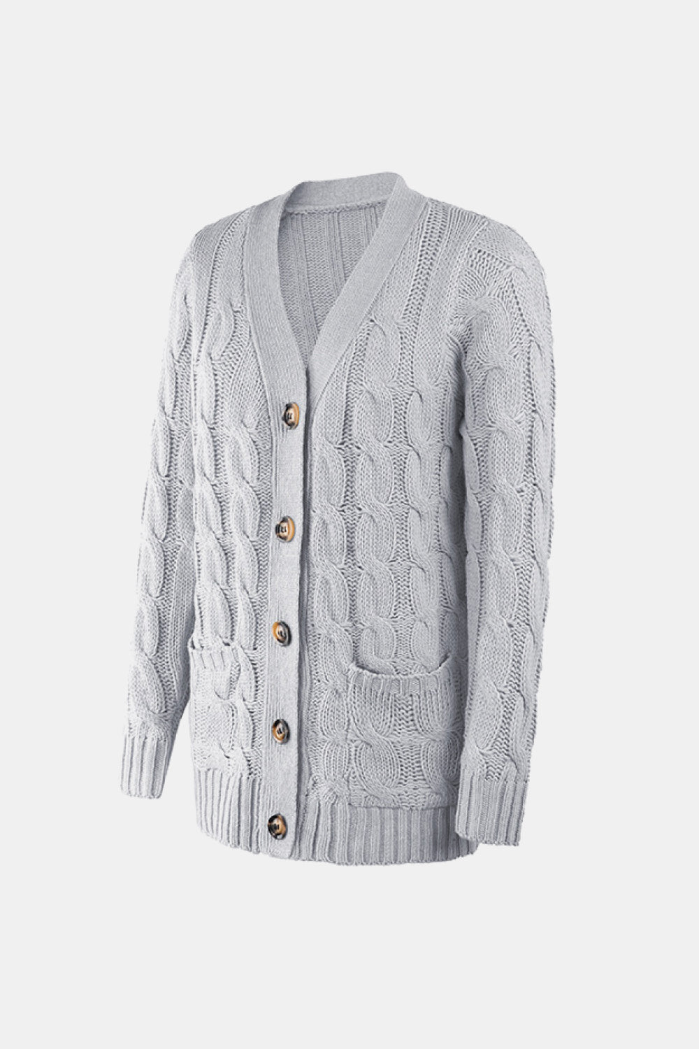 Cable-Knit Button Down V-Neck Cardigan