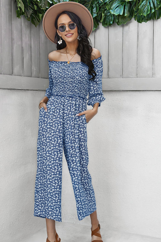 Ditsy Floral Off-Shoulder Wide Leg Jumpsuit