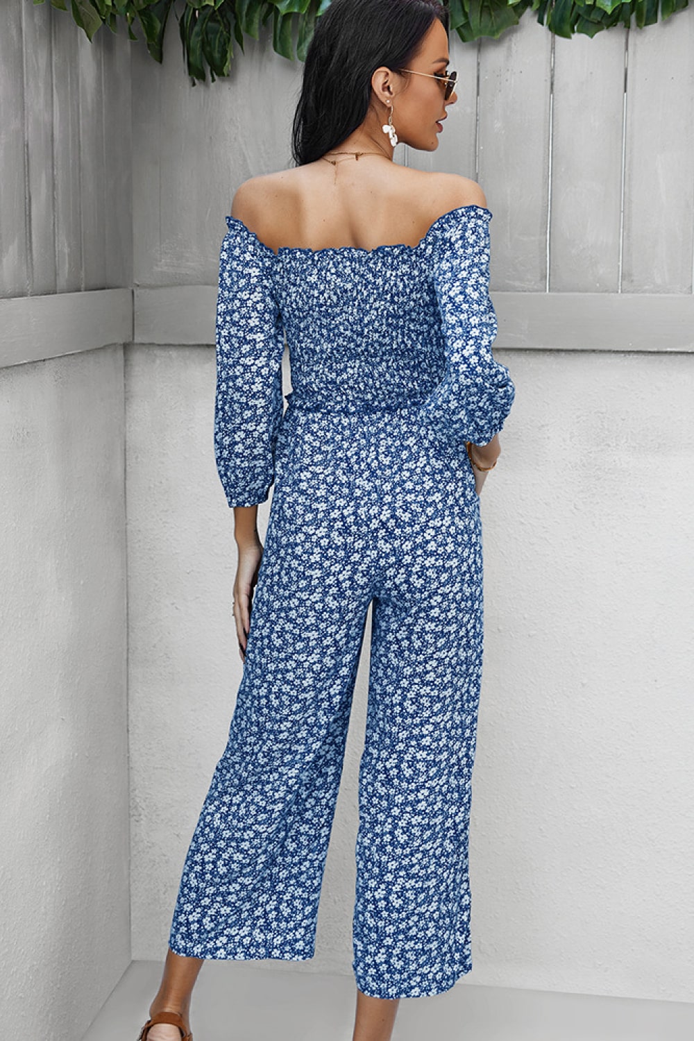 Ditsy Floral Off-Shoulder Wide Leg Jumpsuit