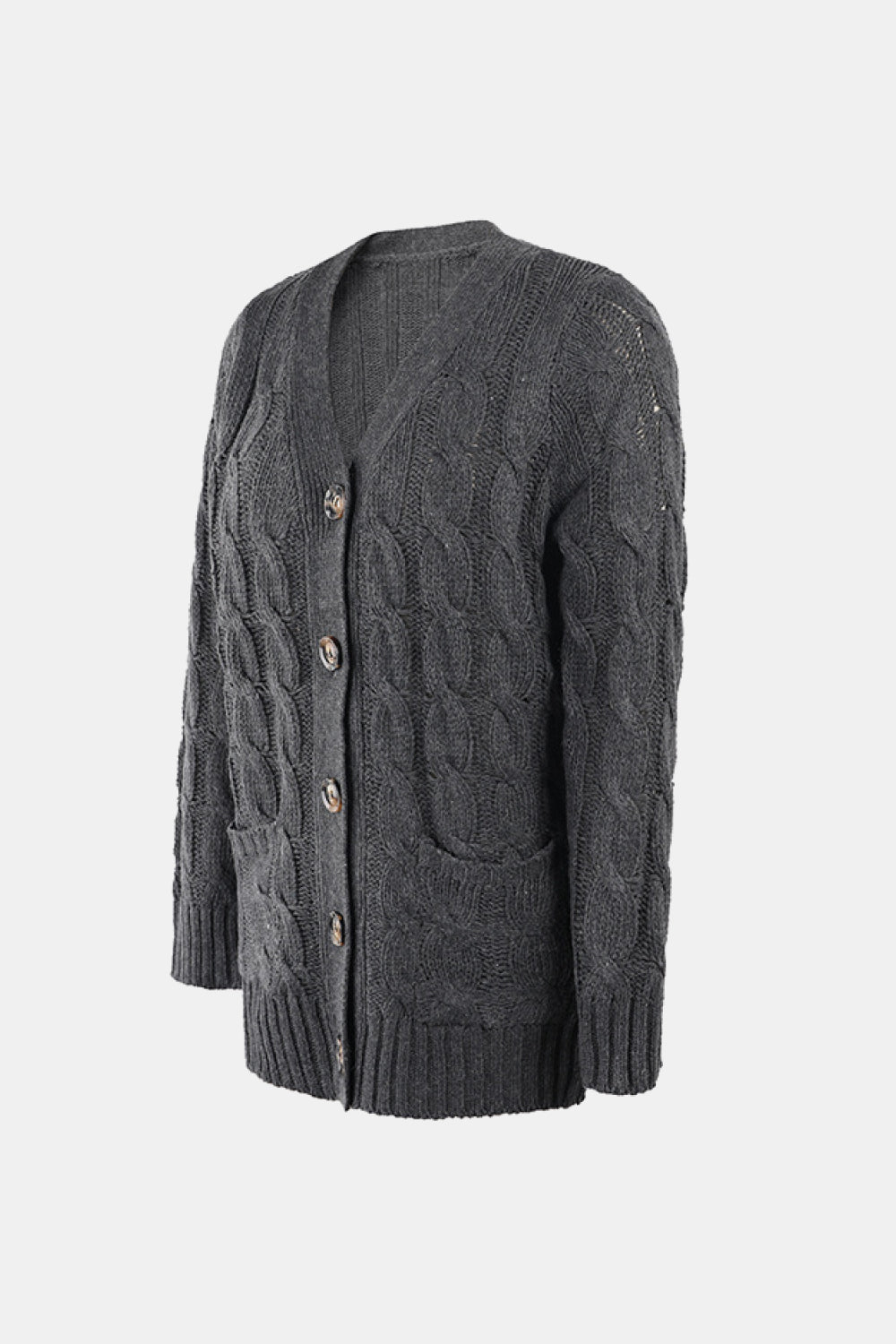 Cable-Knit Button Down V-Neck Cardigan