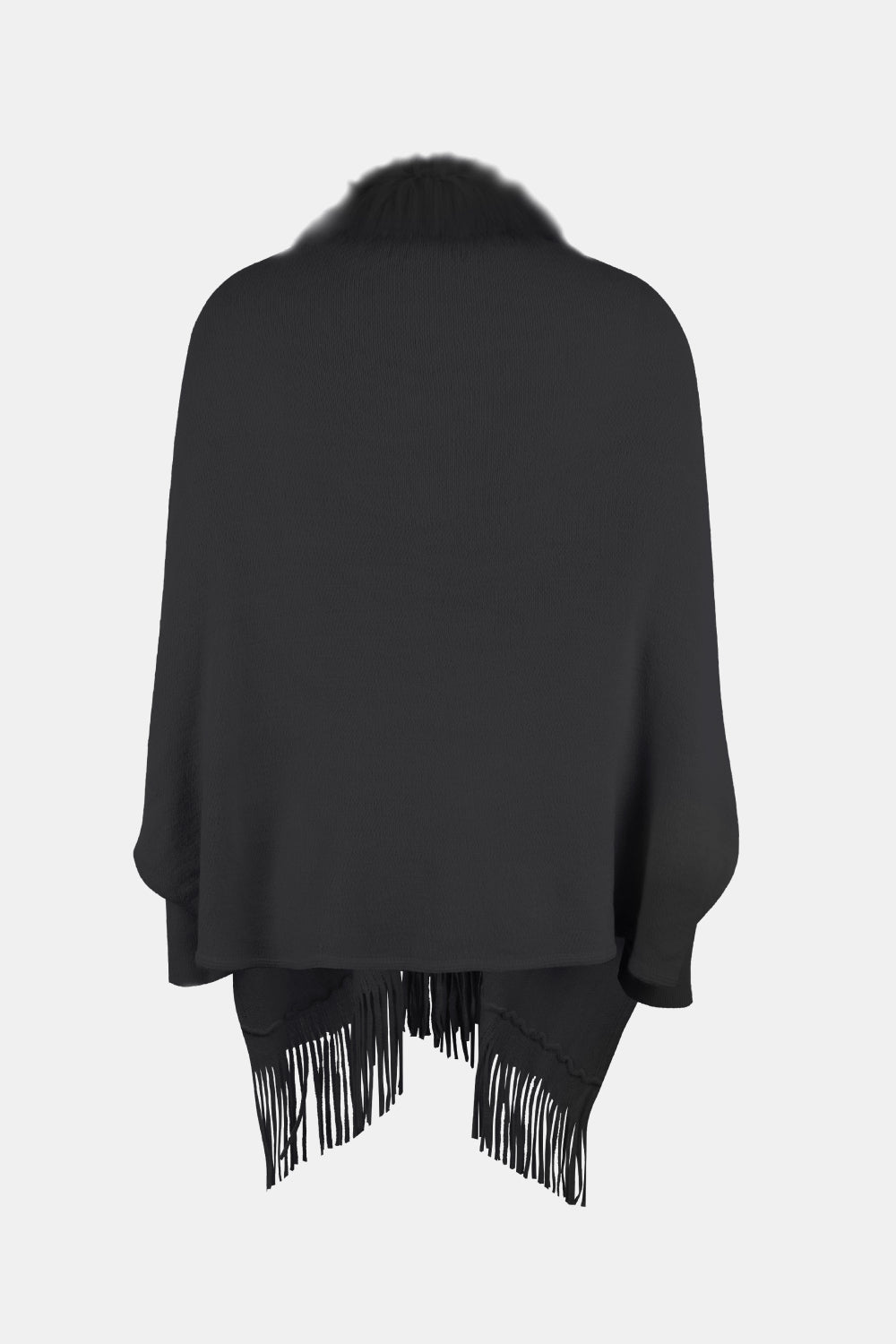 Faux Fur Trim Fringe Hem Poncho