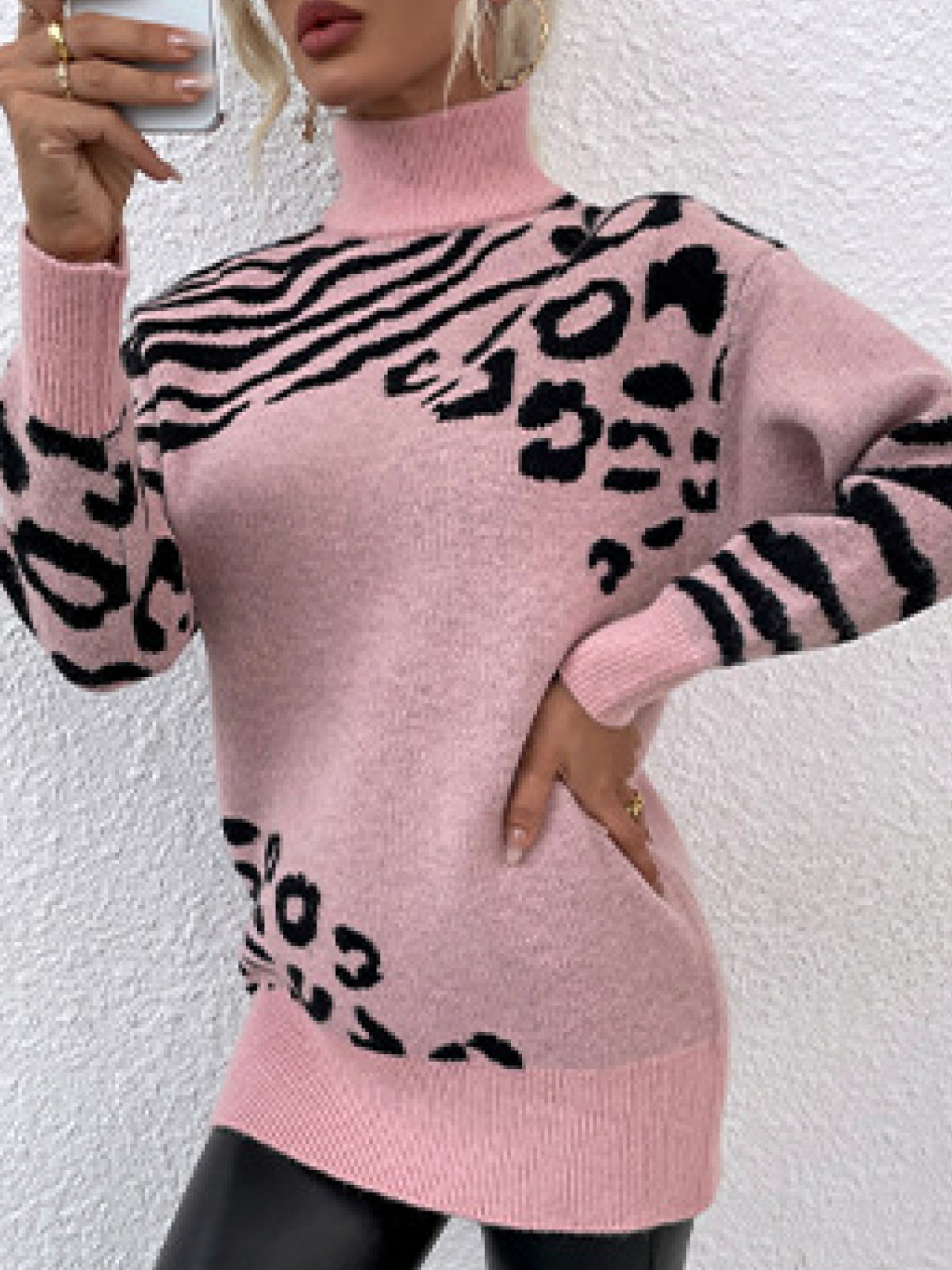 Animal Print Turtleneck Sweater