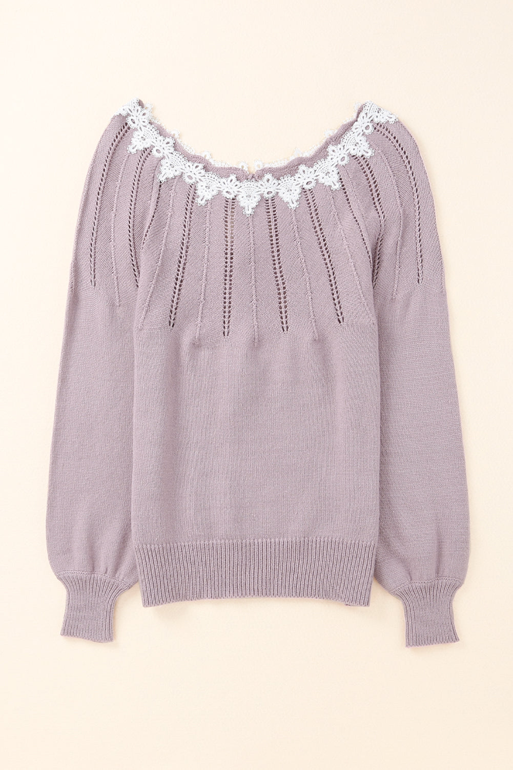 Lace Contrast Openwork Sweater