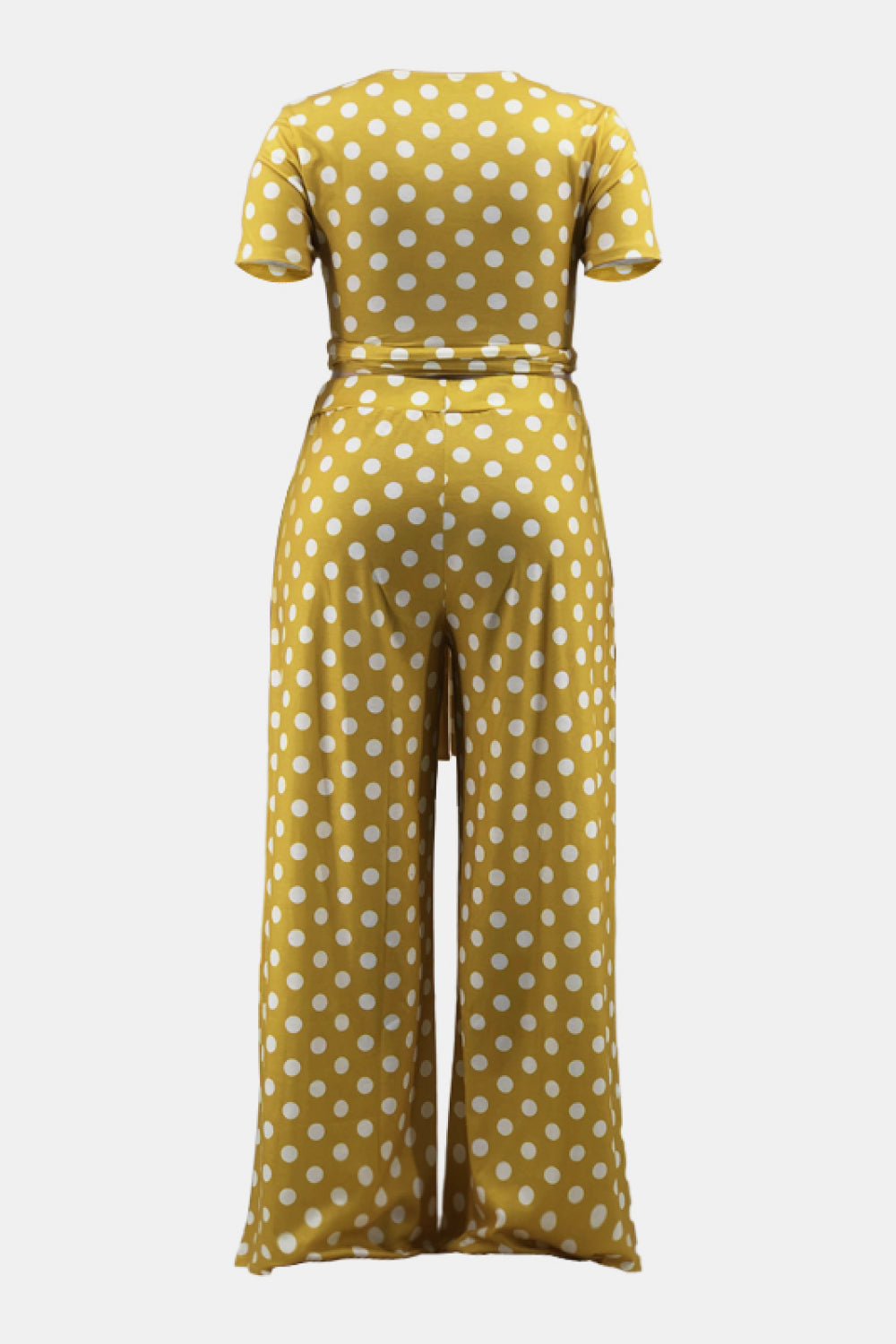 Plus Size Polka Dot Short Sleeve Top and Wide Leg Pants Set