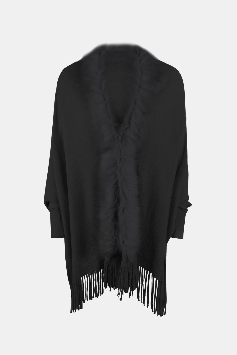 Faux Fur Trim Fringe Hem Poncho