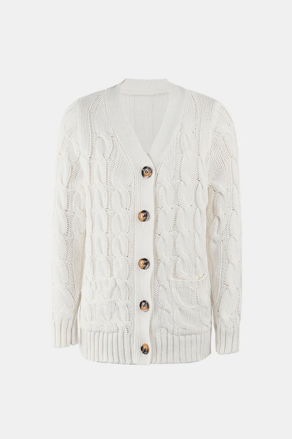 Cable-Knit Button Down V-Neck Cardigan