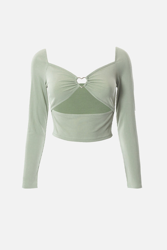 Ribbed Sweetheart Neck Cutout Cropped Top