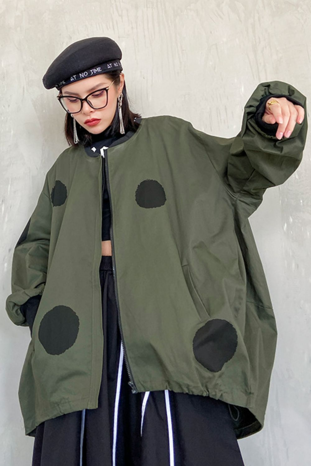 Large Scale Polka Dot Zip Up Jacket