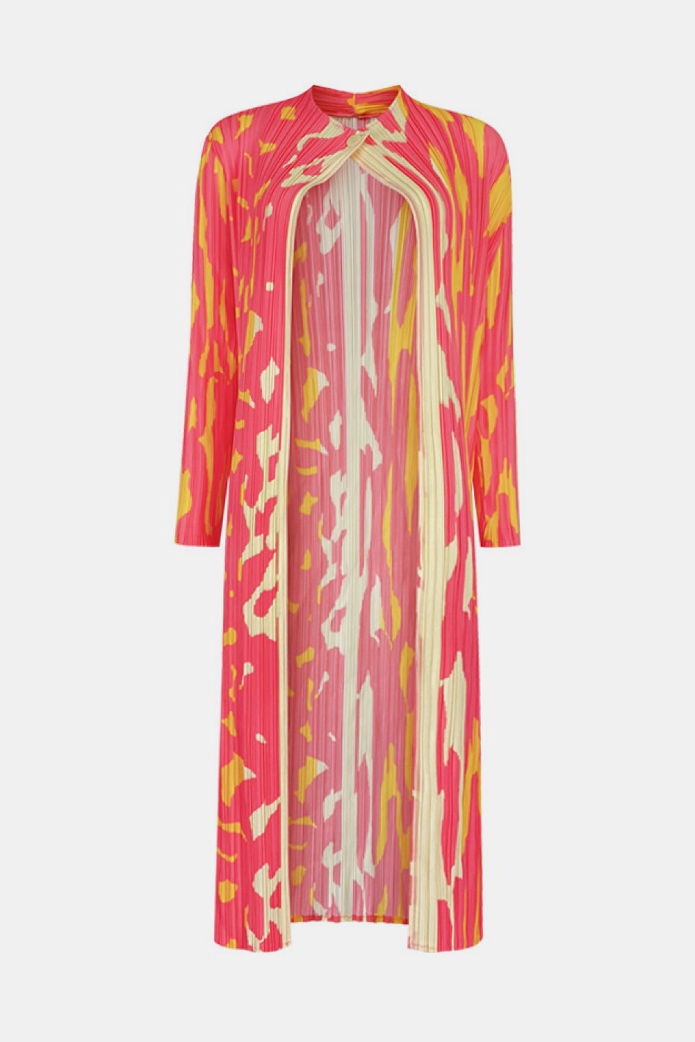 Printed Accordion Pleated One-Button Kimono