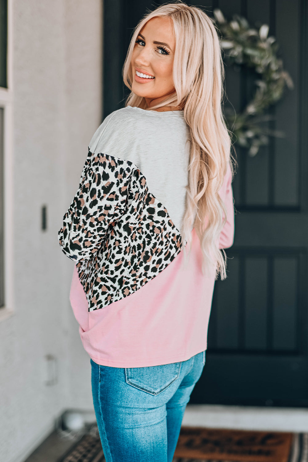 Leopard Color Block Spliced Top