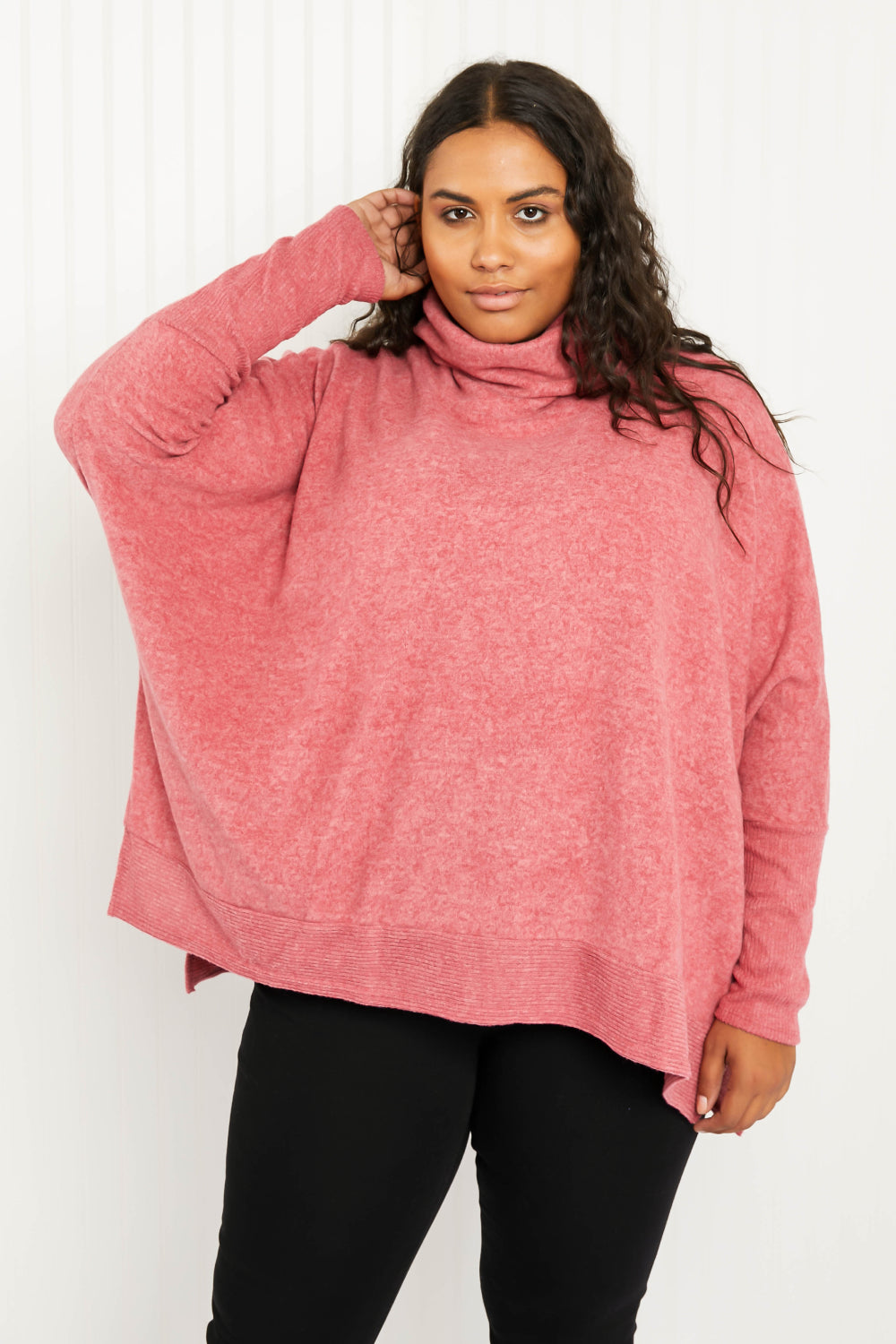 Zenana Love and Cuddles Full Size Cowl Neck Poncho Sweater