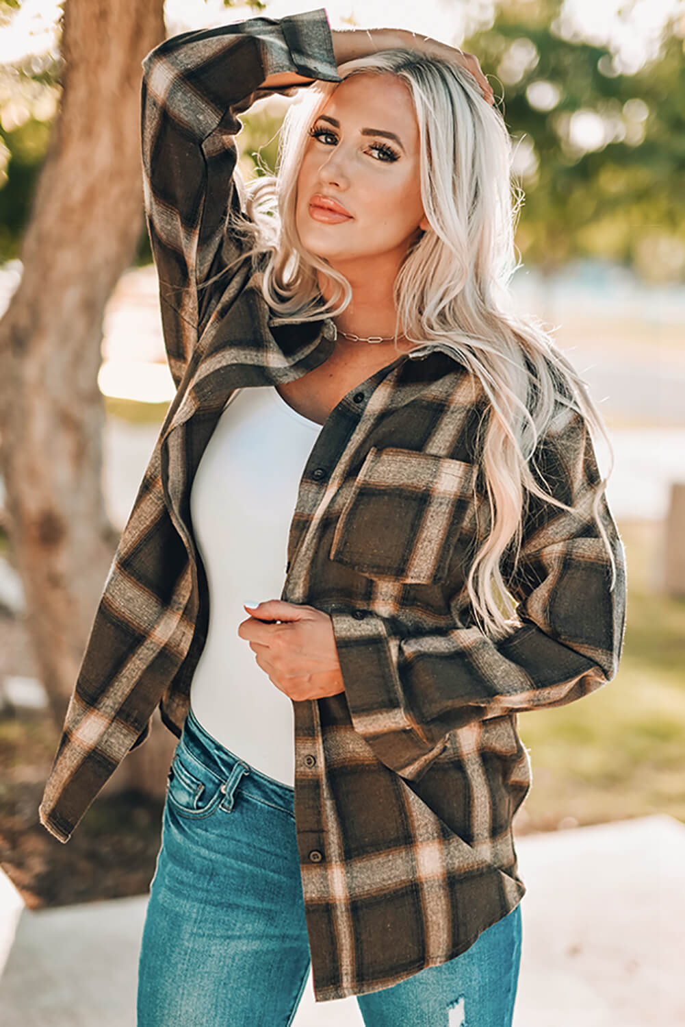 Plaid Dropped Shoulder Pocketed Shirt