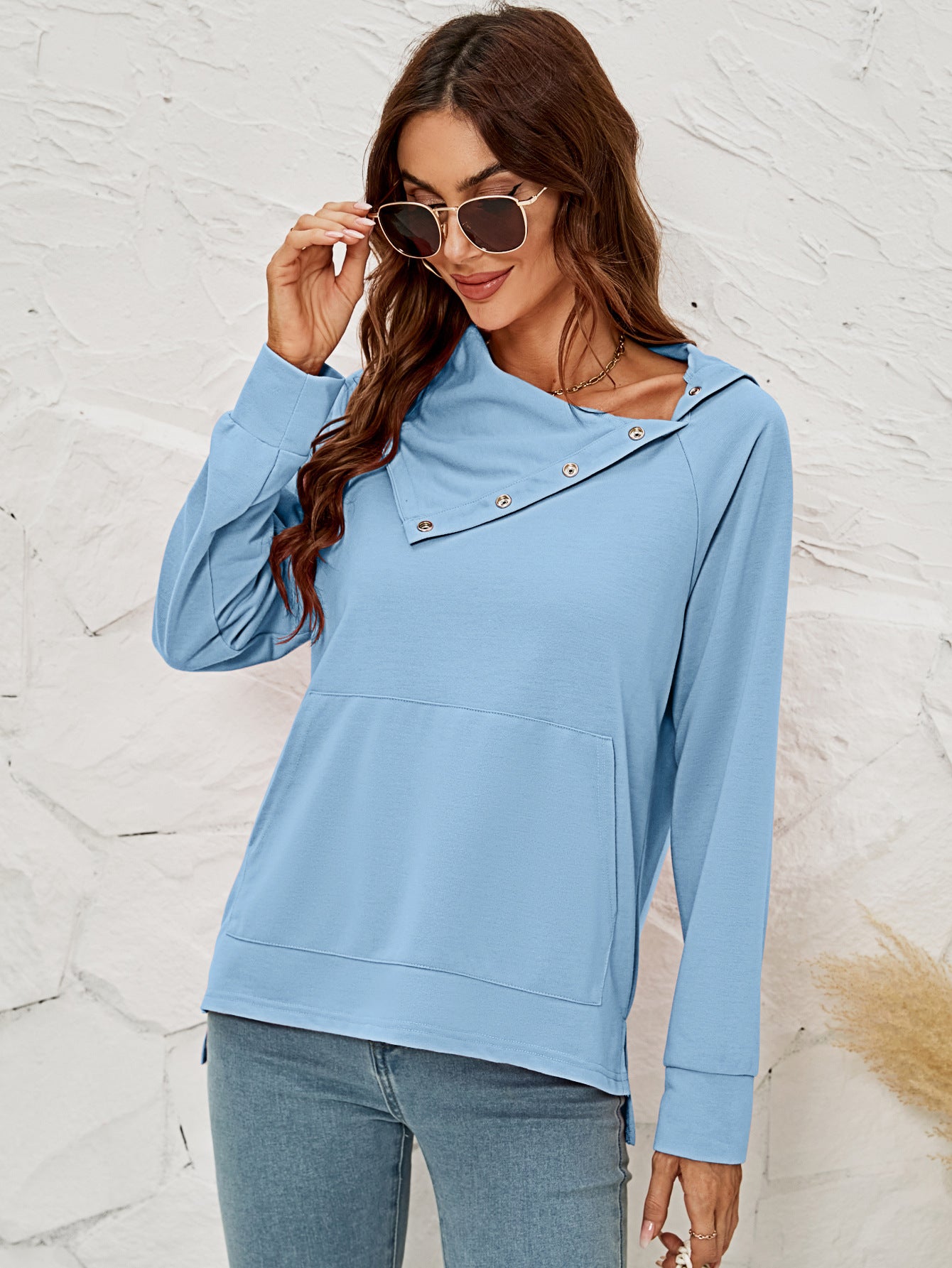 Raglan Sleeve Slit High-Low Sweatshirt