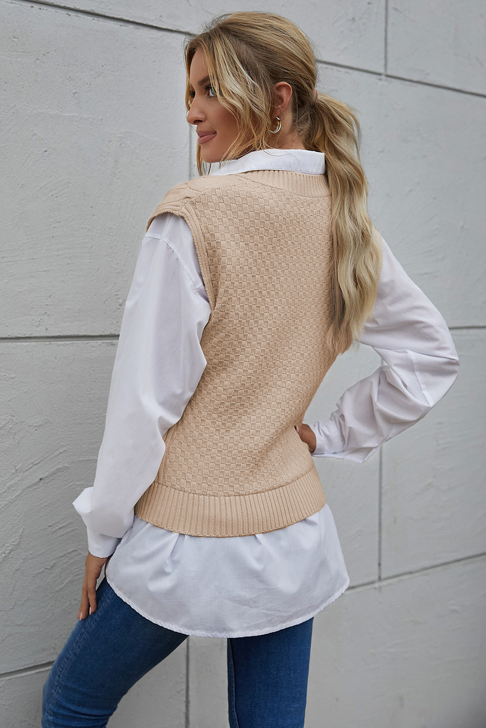 Solid Cable Knit Vest