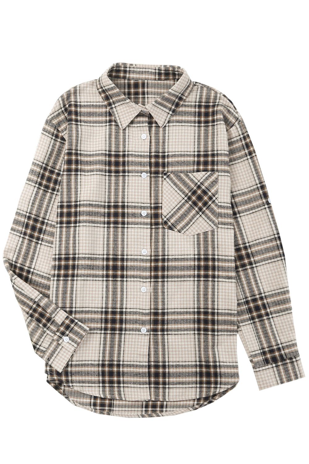 Plaid Curved Hem Button Front Shirt