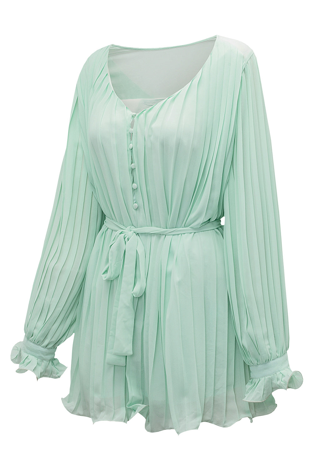 Pleated V-Neck Belted Romper