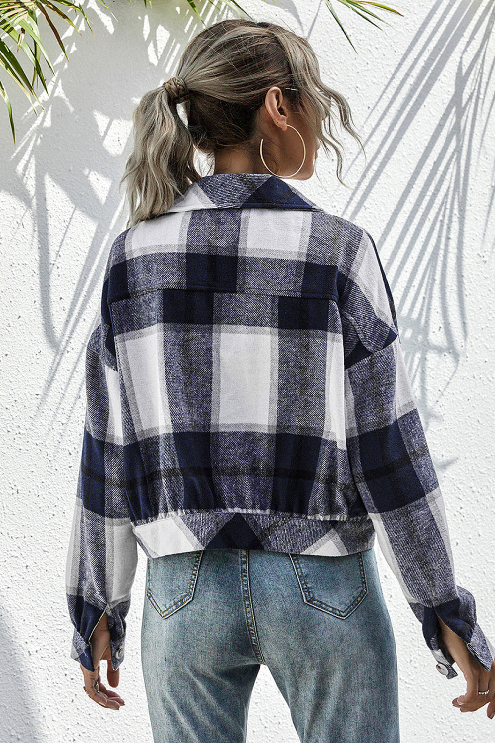 Plaid Button Down Long Sleeve Jacket