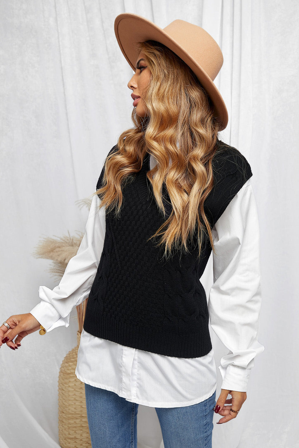 Solid Cable Knit Vest