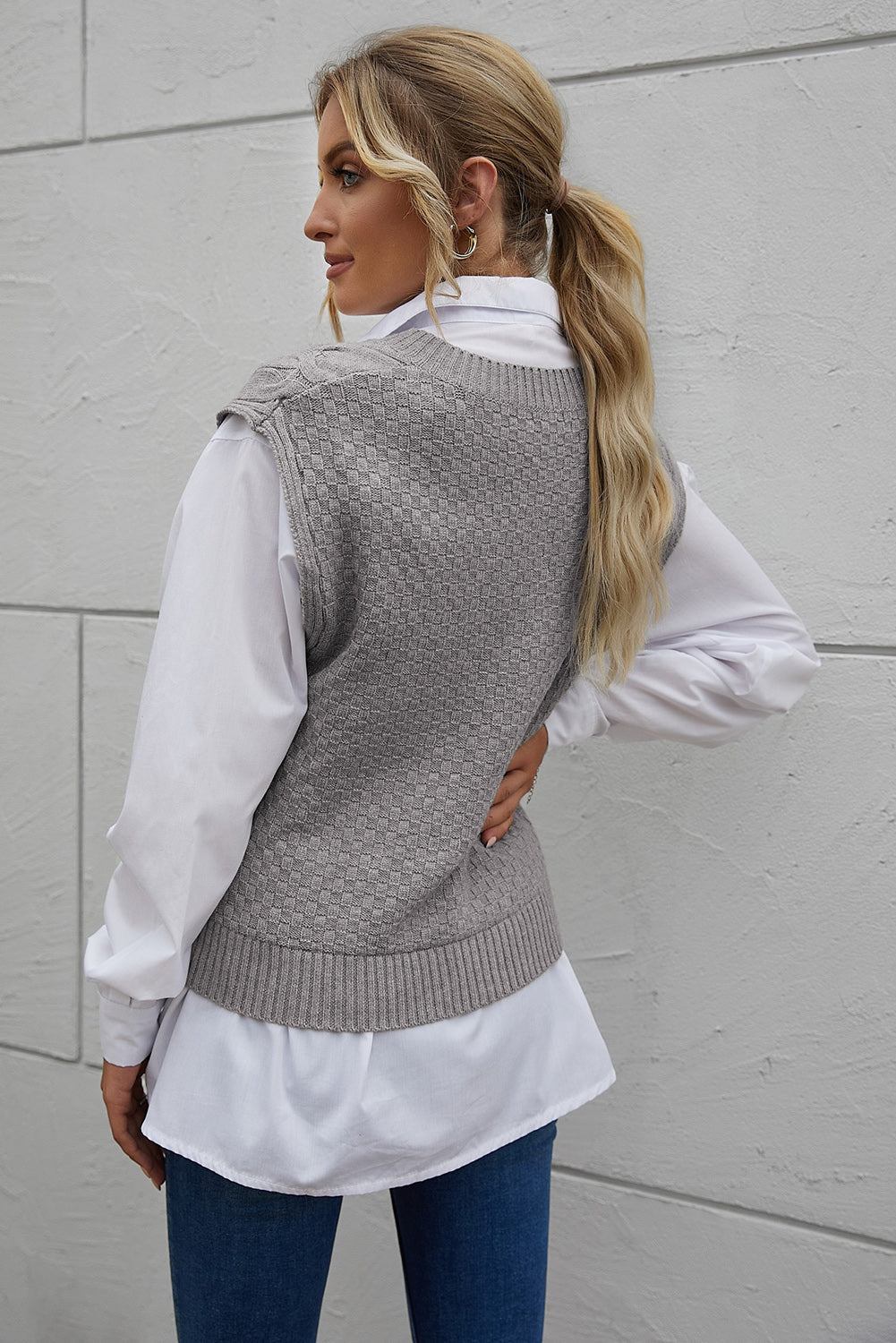 Solid Cable Knit Vest