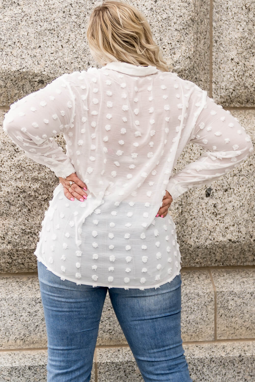 Plus Size Swiss Dot Dropped Shoulder Shirt