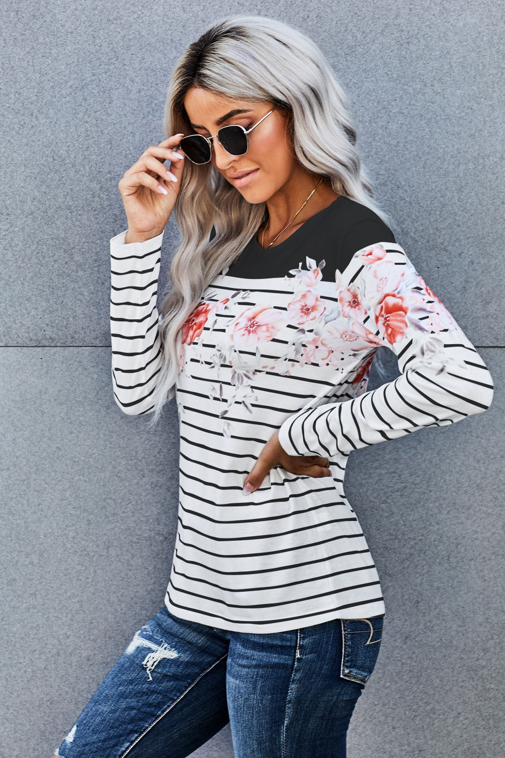 Floral Striped Print Top