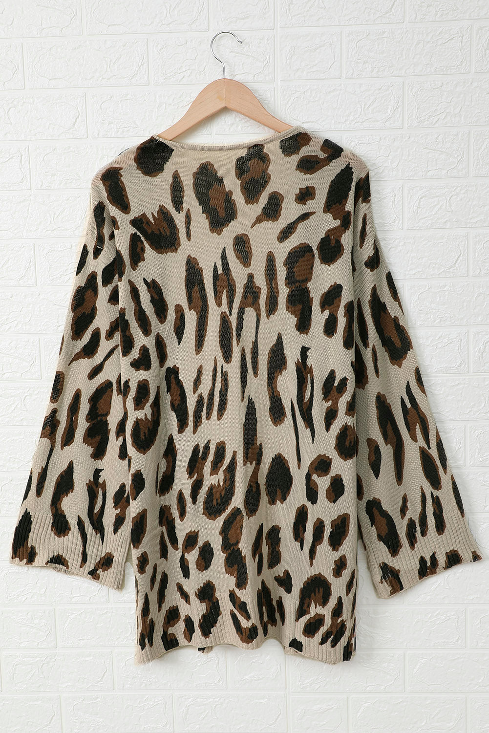 Leopard Bell Sleeve Open Front Knit Cardigan