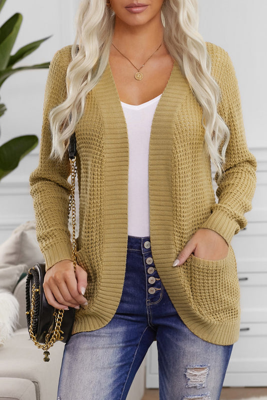 Open Front Curved Knit Cardigan Sweater