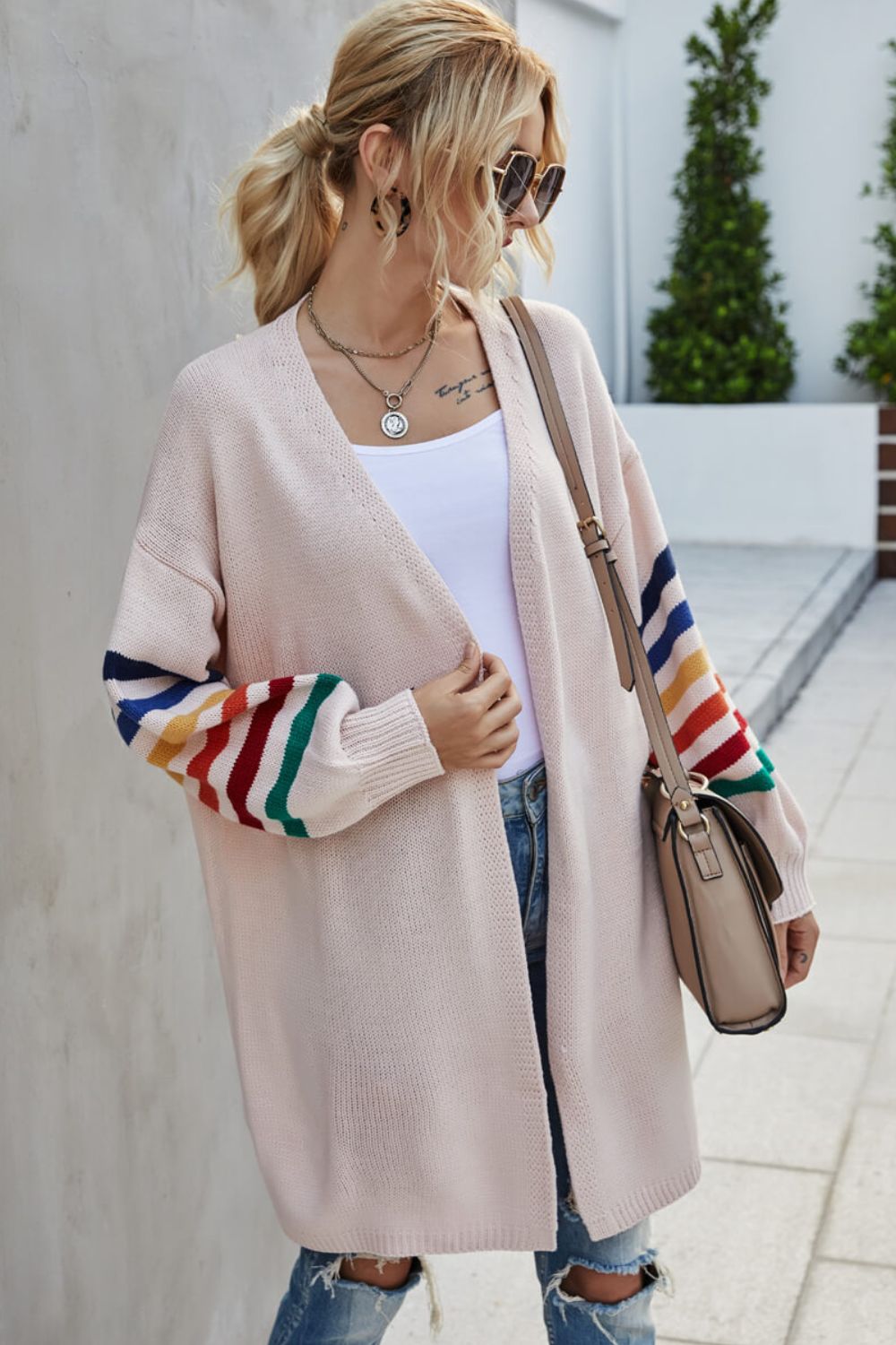 Multicolored Stripe Open Front Longline Cardigan