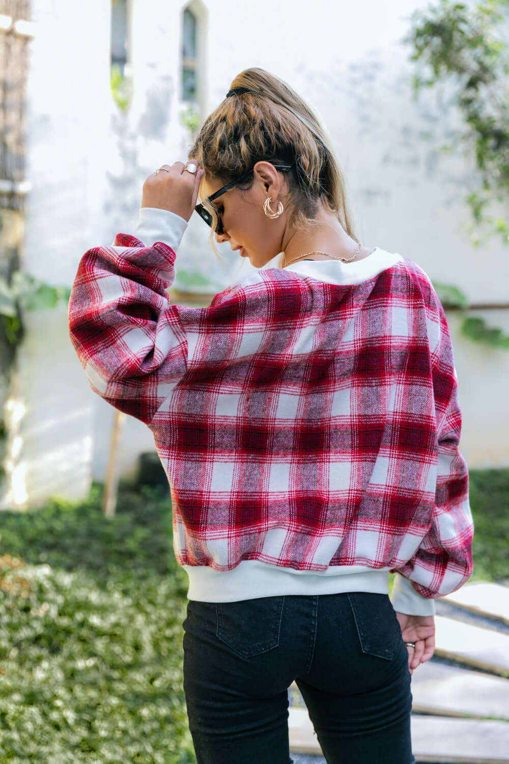 Plaid Button Down Jacket with Pockets