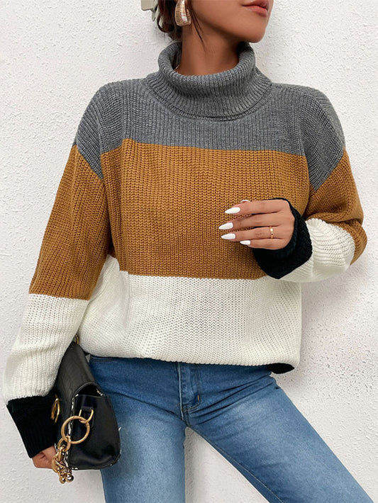 Color Block Turtleneck Knit Sweater