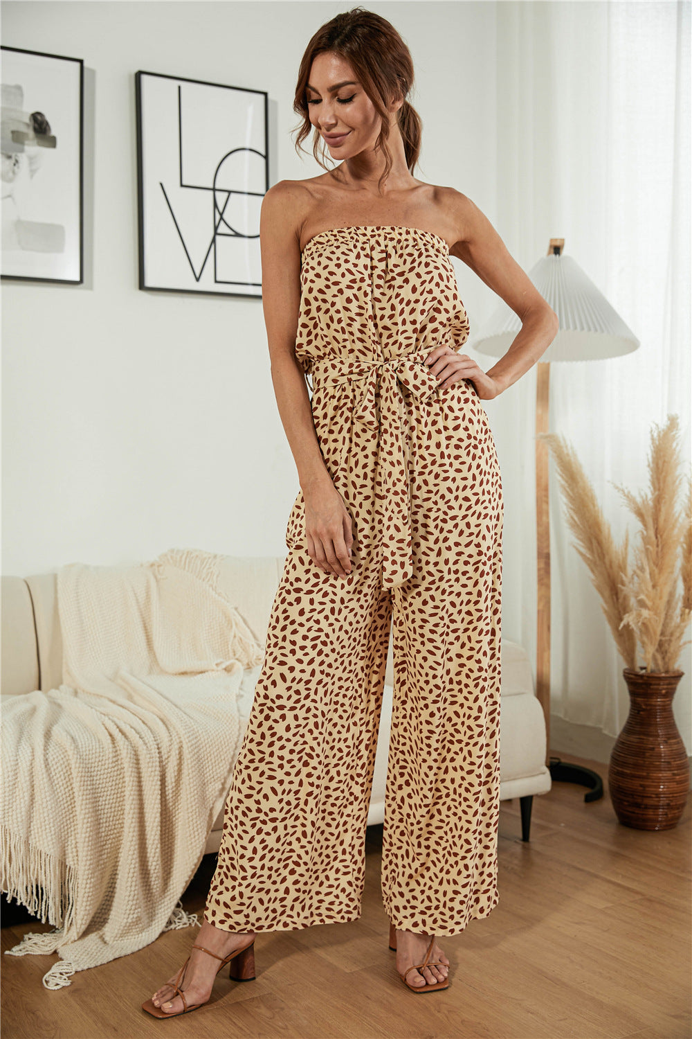 Printed Strapless Wide Leg Jumpsuit