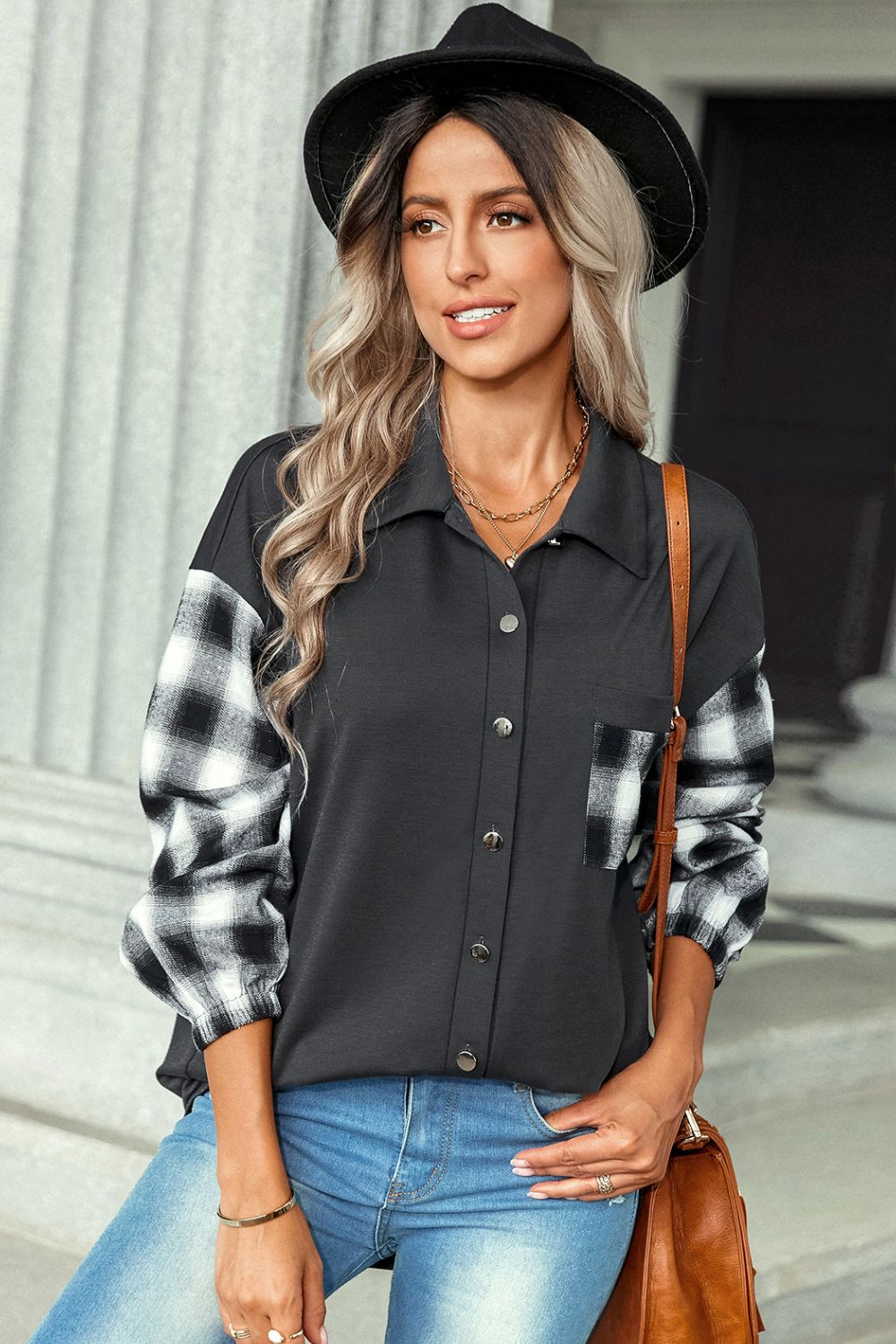 Plaid Dropped Shoulder Shirt with Breast Pocket